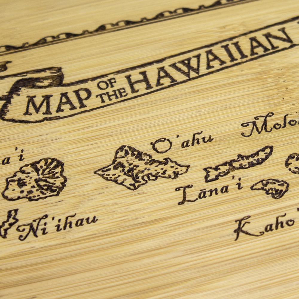 Vintage Hawaiian Islands Map Engraved Bamboo Serving and Cutting Board
