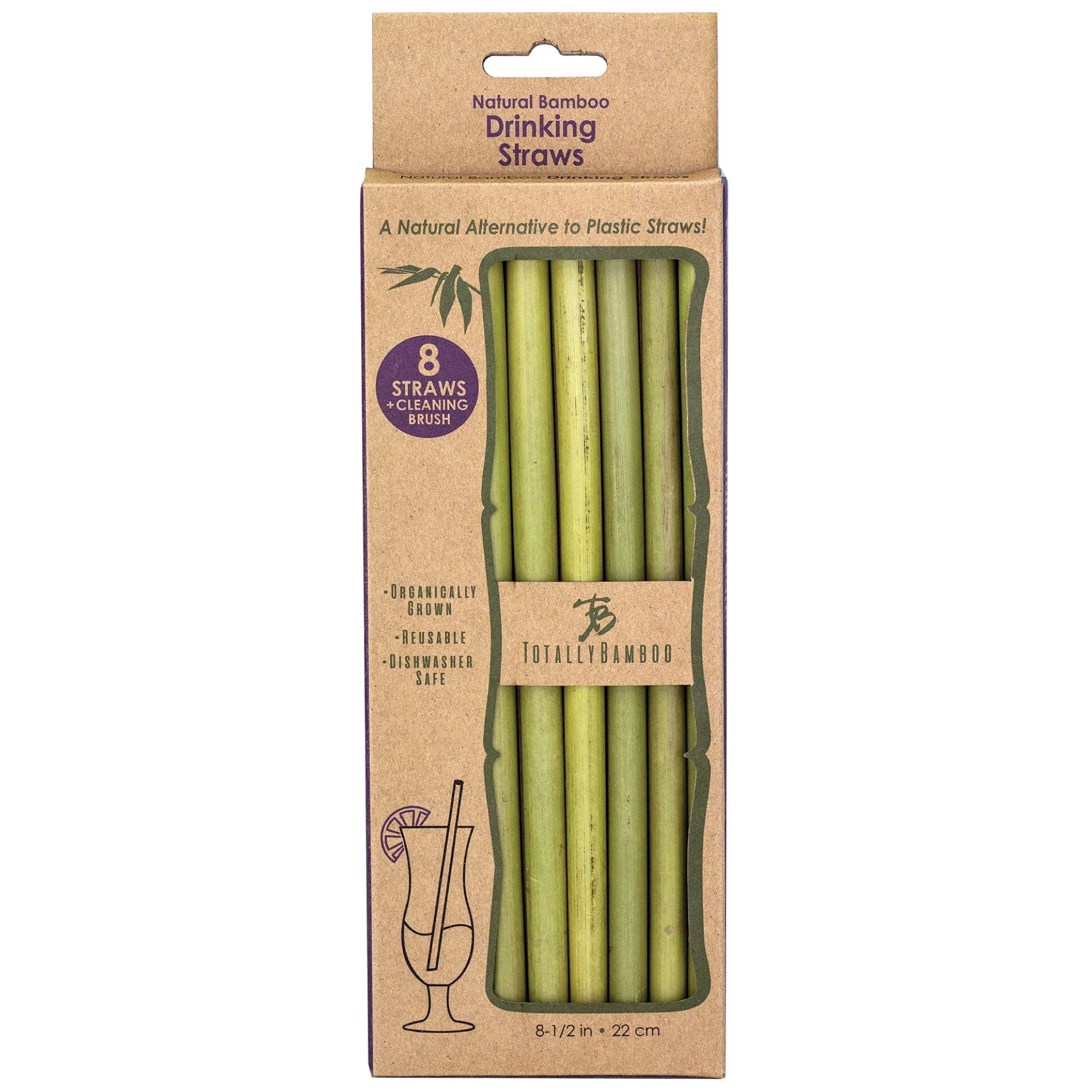 Reusable Bamboo Drinking Straws (8-Pack with Cleaning Brush)