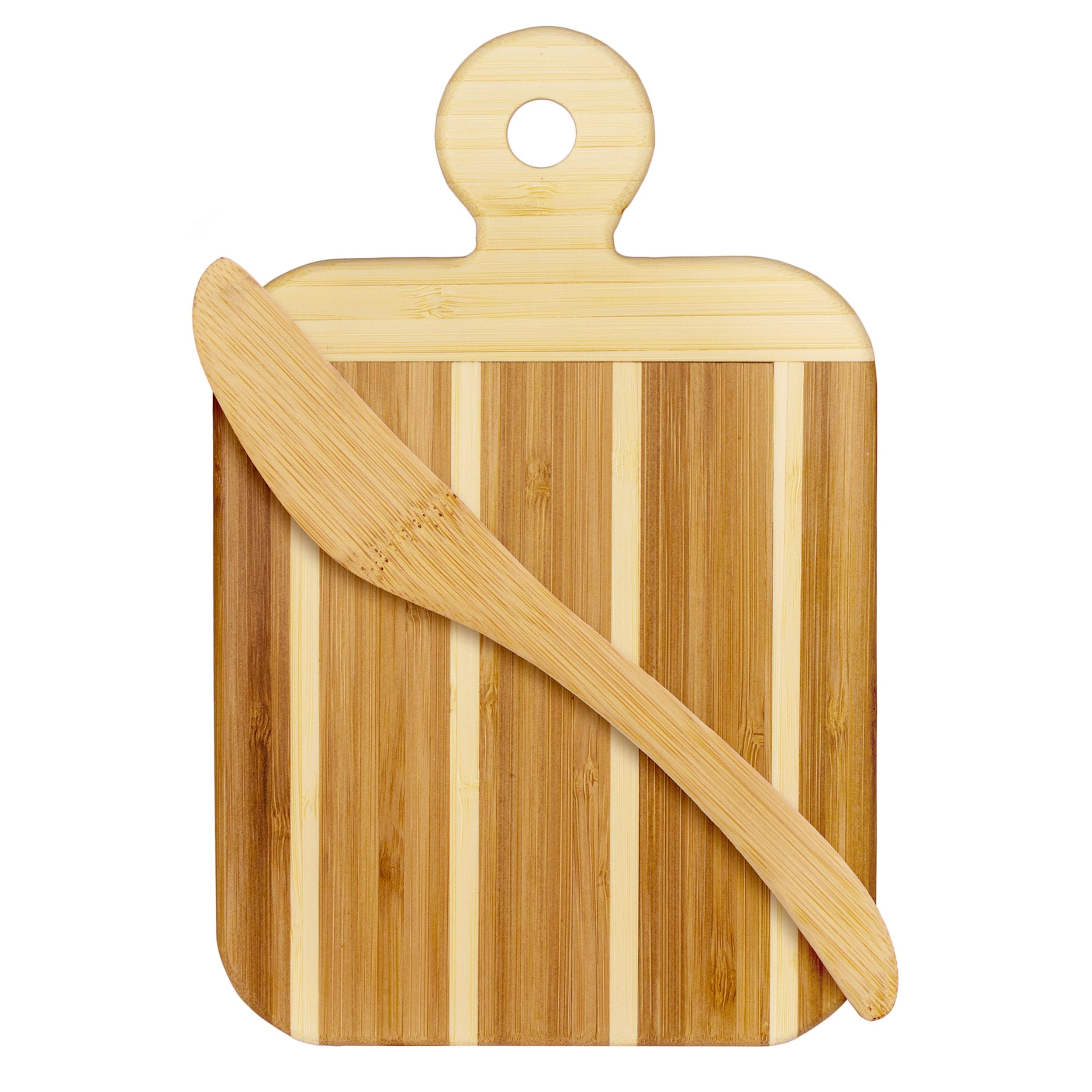 Striped Paddle Serving and Cutting Board and Spreader Knife Gift Set