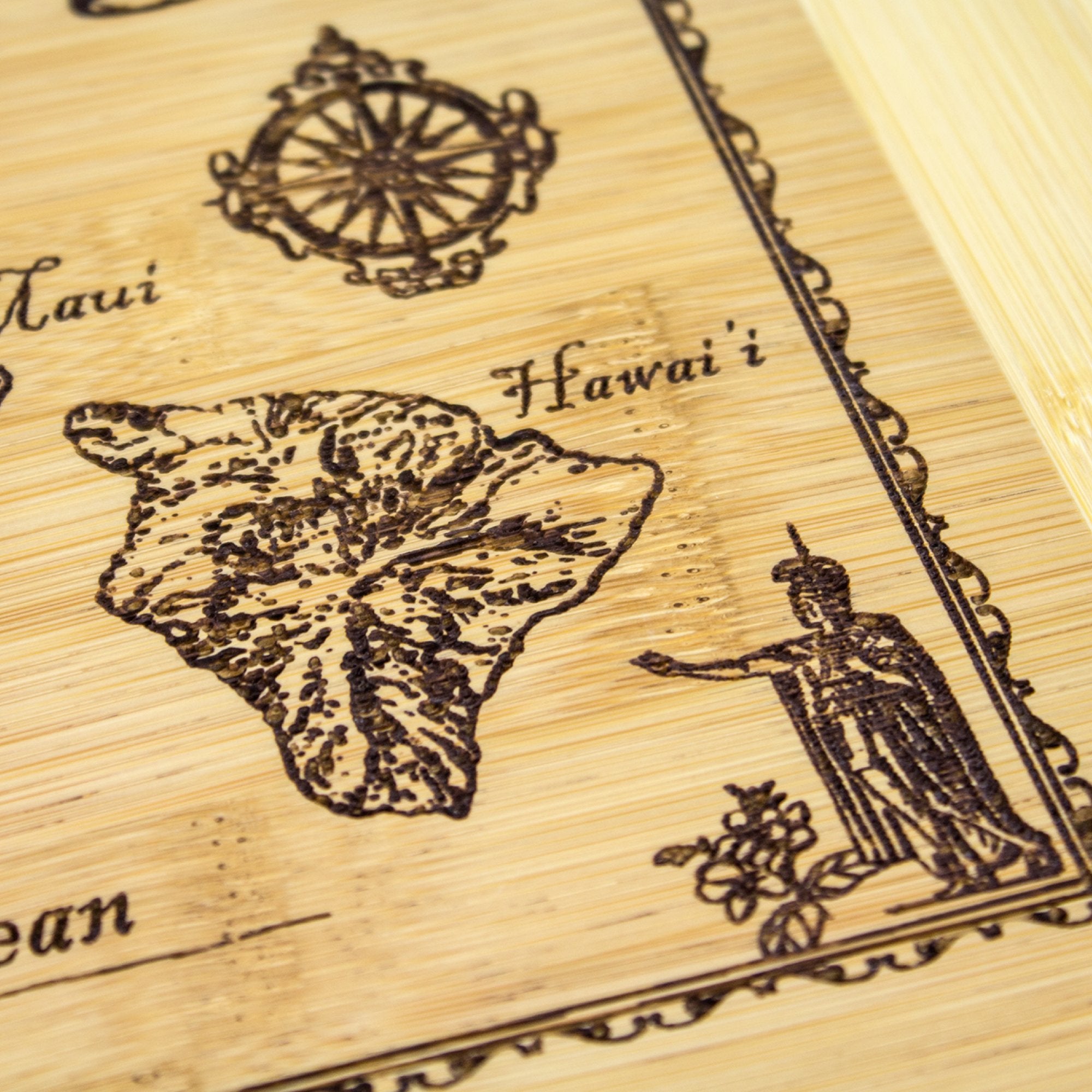 Vintage Hawaiian Islands Map Engraved Bamboo Serving and Cutting Board