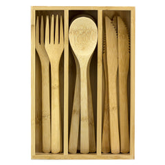 12-Piece Bamboo Flatware Set with Portable Storage Case