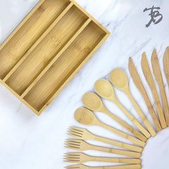 12-Piece Bamboo Flatware Set with Portable Storage Case