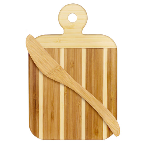 Striped Paddle Serving and Cutting Board and Spreader Knife Gift Set