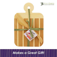 Striped Paddle Serving and Cutting Board and Spreader Knife Gift Set