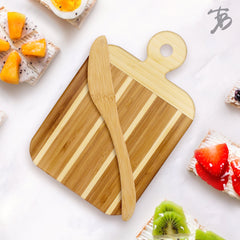 Striped Paddle Serving and Cutting Board and Spreader Knife Gift Set